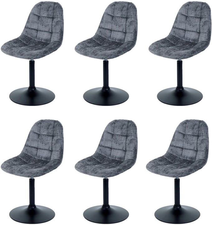 Set van 6 eetkamerstoelen MCW-A60, keukenstoel, draaistoel, staal, MVG-stof/textiel, chenille (465 g/m²) ~ donkergrijs