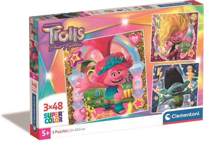 Clementoni Kinderpuzzels - Trolls 3 Puzzels van 48 Stukjes, Puzzel, 4+ jaar - 25292