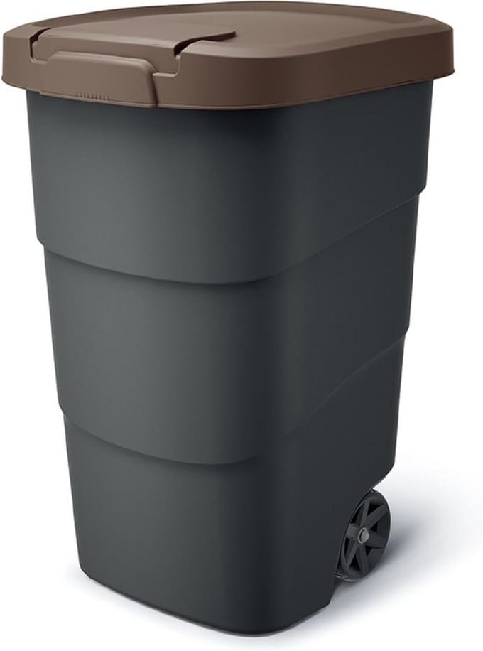 Prosperplast - Wheeler - Grote Afvalbak met wielen 110L - Bruin / Kunststof