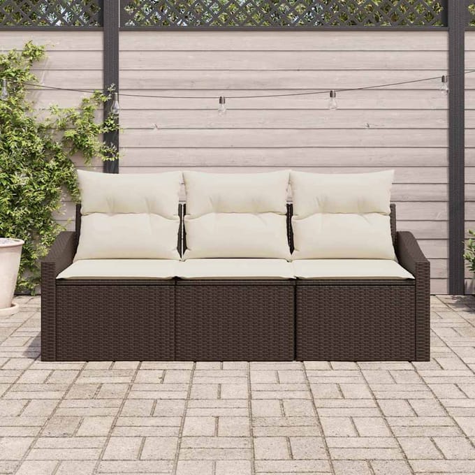 vidaXL - Tuinbank - Set - 3 - st - Bruin - en - wit - poly - rattan