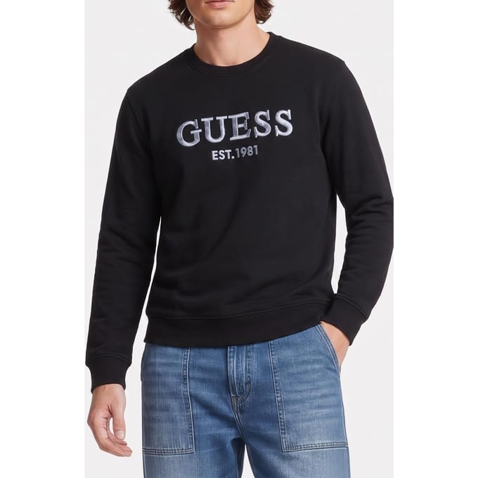 GUESS  Eco Beau Cn Sweatshirt Jet Black A996 Maat: L | Sweaters Outlet | Heren | Zwart