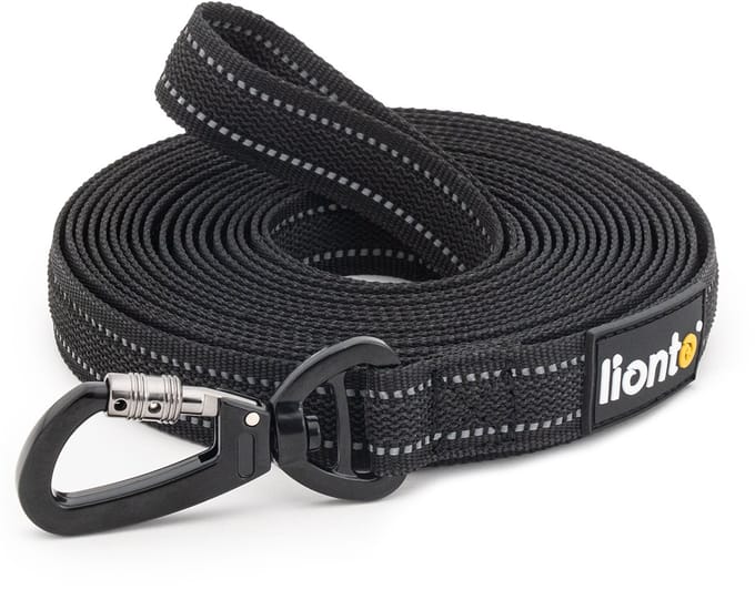 lionto Trainingslijn lang, antislip grip & reflecterend zwart 20 m