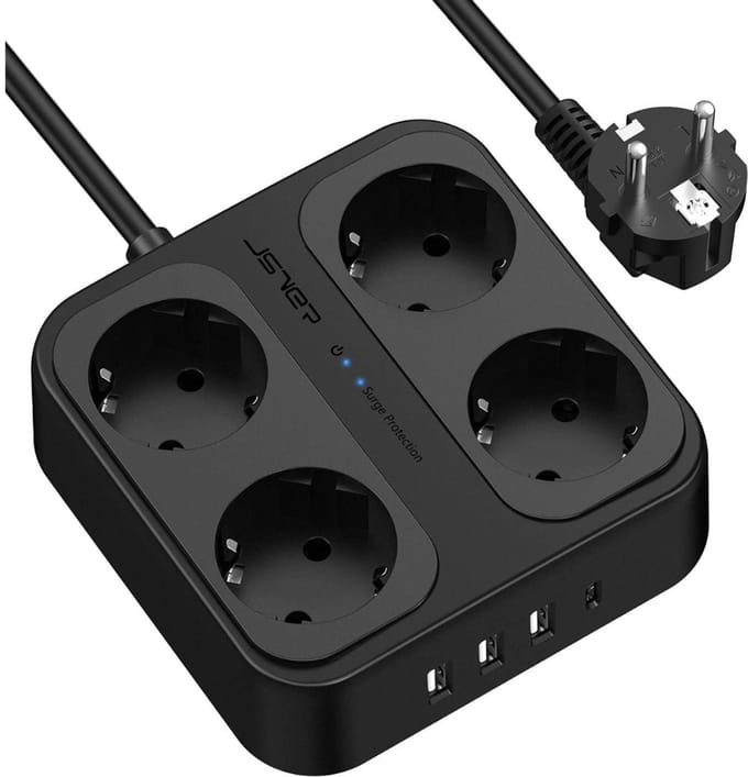 VELTRR® Stekkerdoos met USB - Verdeelstekker - Stopcontact Splitter - Zwart