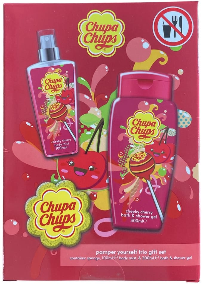 Chupa Chups - Geschenkset - Cheeky Cherry- Bath/Shower Gel 300 ML - Body Mist 100 ML - Sponge