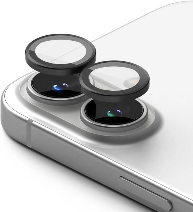 Ringke Frame Glass - Camera Protector Geschikt voor Apple iPhone 16 / 16 Plus - Case Friendly - Tempered Glass voor Camera Lens Zwart - 2-Pack
