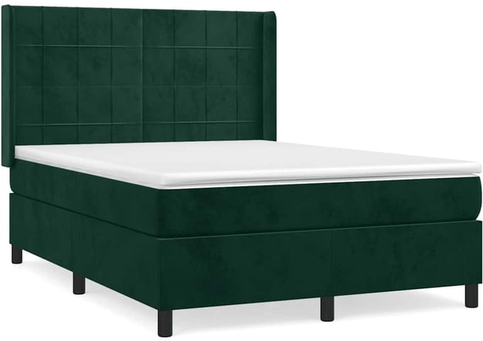vidaXL - Boxspring - met - matras - fluweel - donkergroen - 140x190 - cm