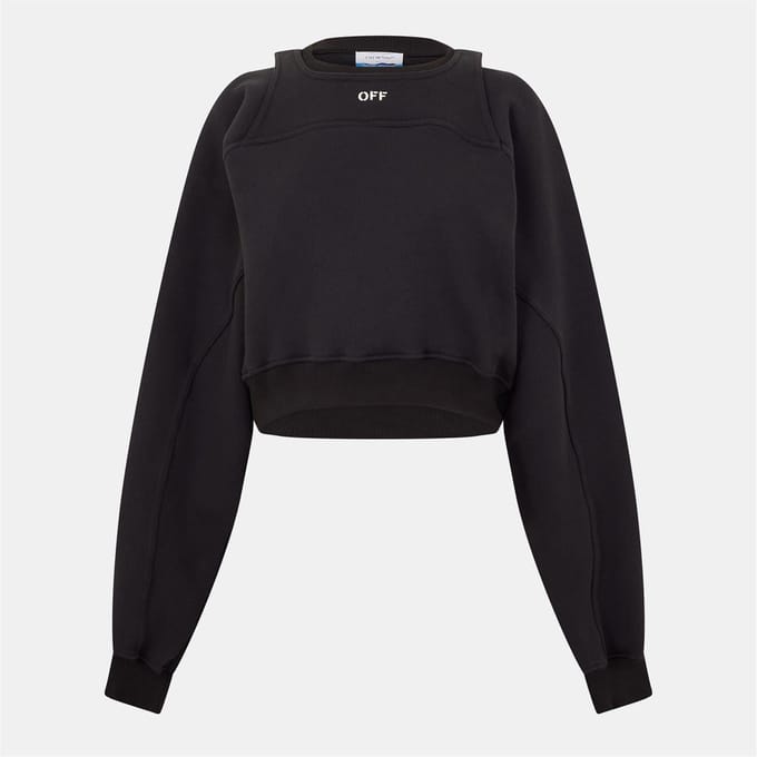 Dames Off White Cropped Relaxed Fit Crewneck Sweatshirt in Zwart/Wit