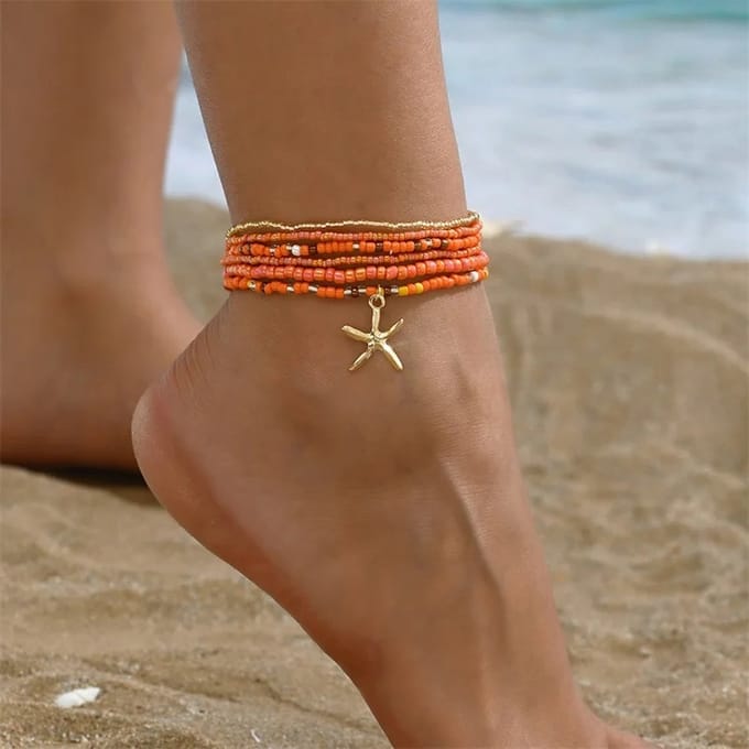 Sorprese enkelbandje - Starfish - Orange - enkelbandjes dames - cadeau - model E