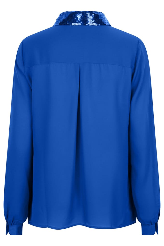 EsQualo Blouse Sequins Collar Blue Größe: 36 | Longsleeves Outlet | Damen | Blau