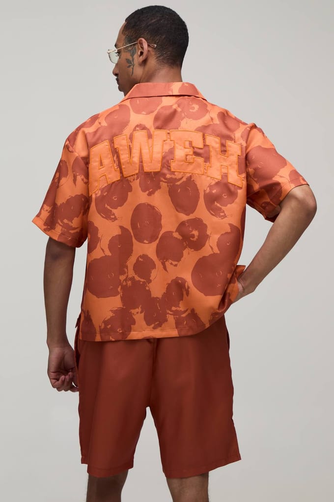 Oversized Boxy Shirt & Short Set Met All-over Print | Orange | Size Medium