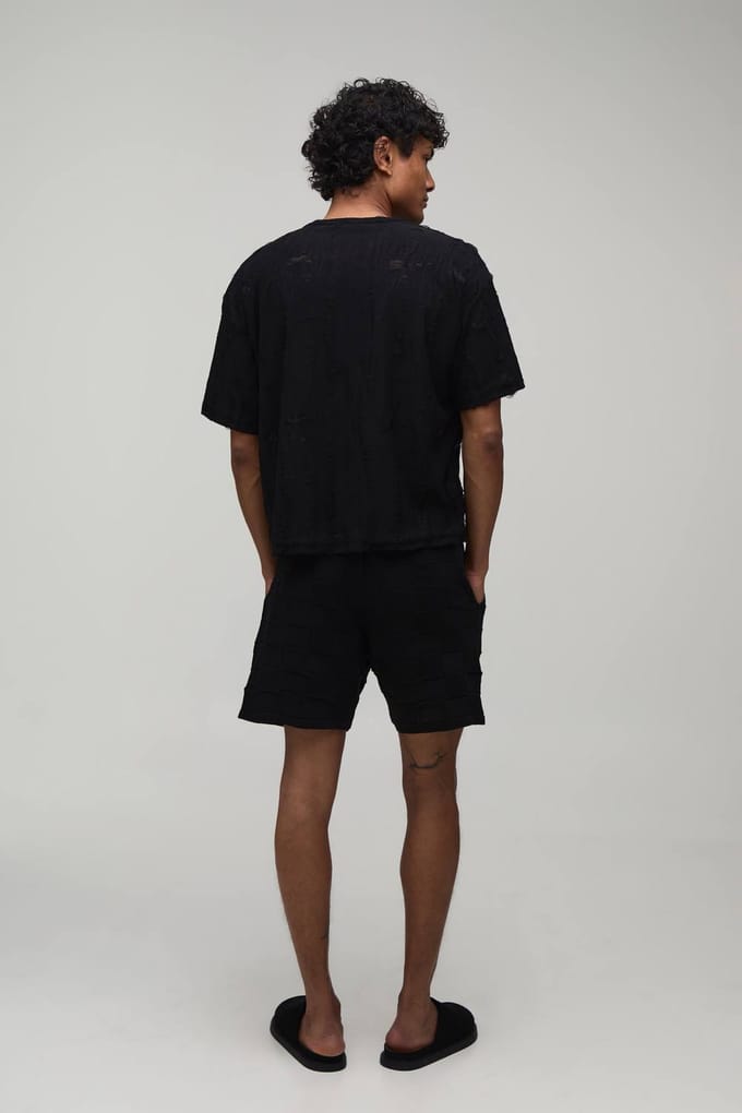 Oversized Boxy Geweven Burn-out T-shirt | Black | Size Small