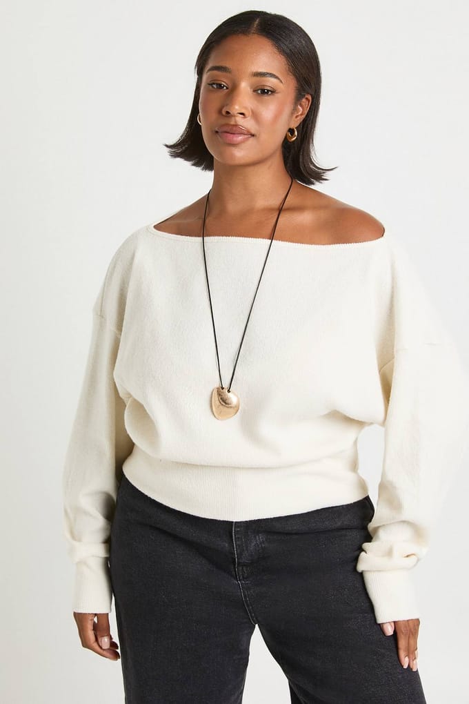 boohoo Dames Plus loshangende schouderloze top | Creme | Maat: 52