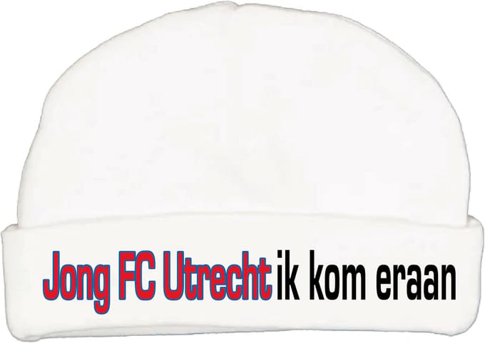 Babymutsje met de tekst: Jong FC Utrecht ik kom eraan !