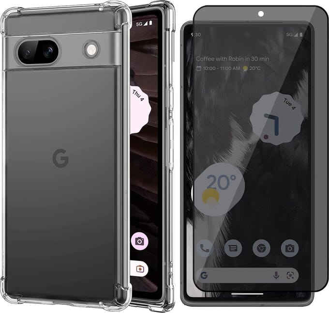 Hoesje geschikt voor Google Pixel 7a - Privacy Screenprotector Volledig Dekkend Glas - Shockproof Transparant