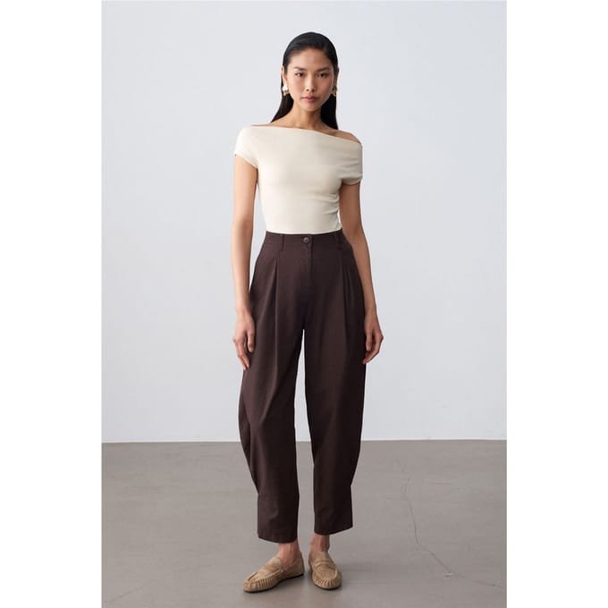 Dames Hoge Taille Wijde Broek van Poplin