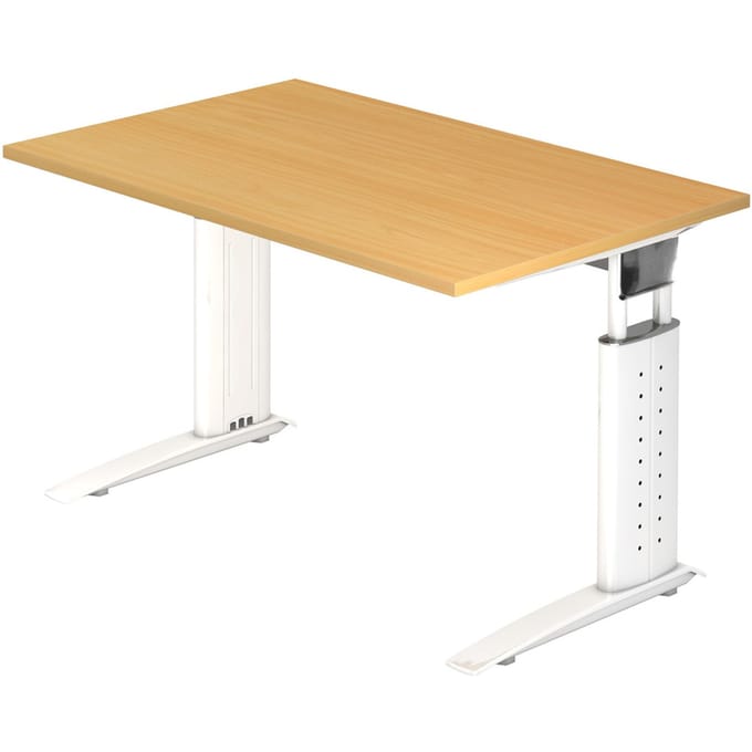 Bureautafel TARVIS, C-poot, vierkant, B 1200 mm, onderstel wit, in hoogte verstelbaar, beuken