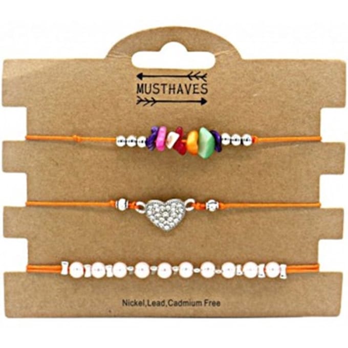 Set Armbanden - Pull Tie - Verstelbaar - Hartje - 3 Stuks - Oranje- Musthaves