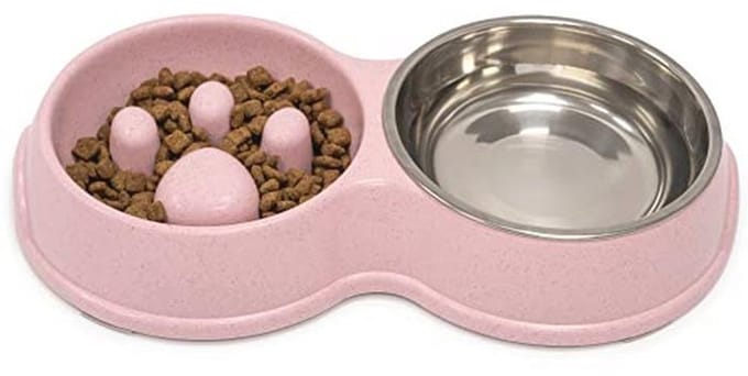 Dubbele Slow Feeder Hondenbak met Antislip en Verhoogd Ontwerp voor Katten en Honden