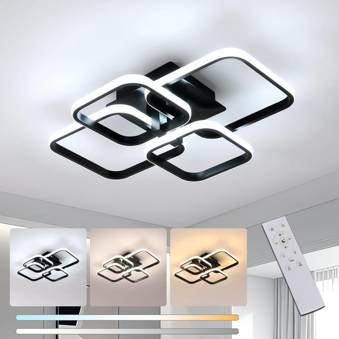 Haobosic LED Plafondlamp - Vierkant Zwart 4-Lichts 56cm - 48W Dimbaar met Afstandsbediening