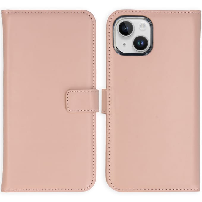 Selencia Hoesje - Geschikt voor Apple iPhone 15 - Echt Lederen Bookcase - Dusty Pink
