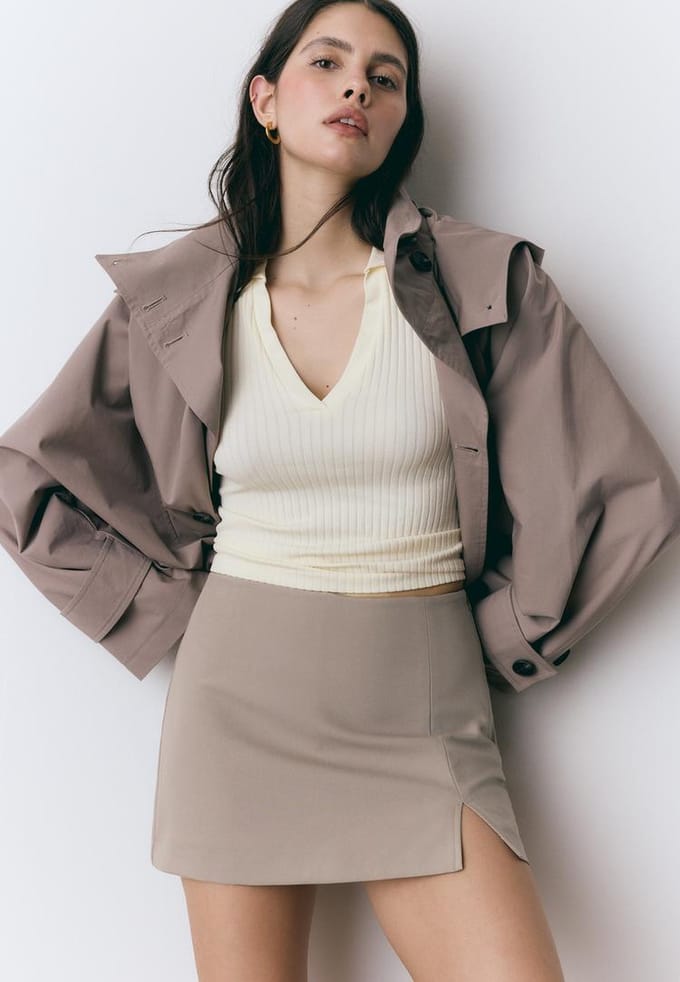 Stradivarius Broekrok met zijsplit  Beige M