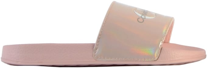 Kinderslippers met jeanslook en logo-print – Pool Slide