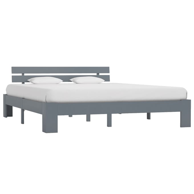 vidaXL - Bedframe - met - hoofdbord - massief - grenenhout - grijs - 160x200 - cm