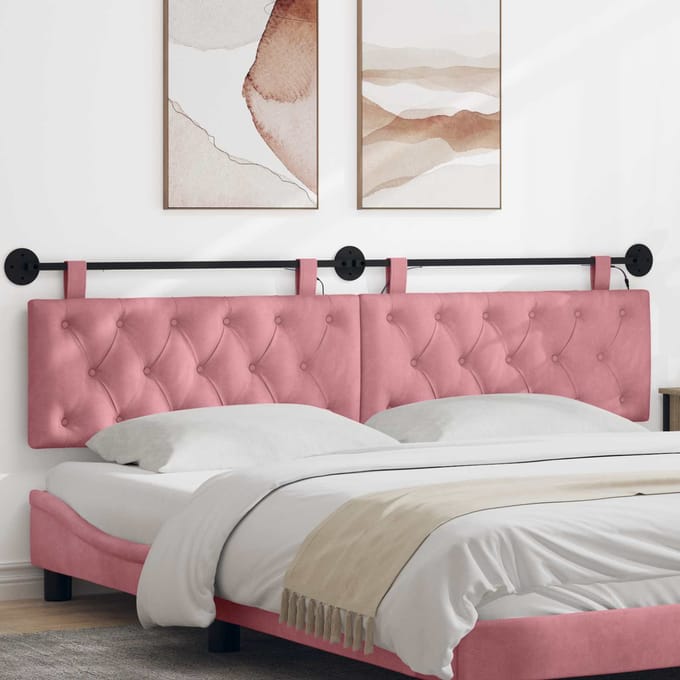 vidaXL - Hangend - hoofdbord - Met - LED-verlichting - Roze - Fluweel