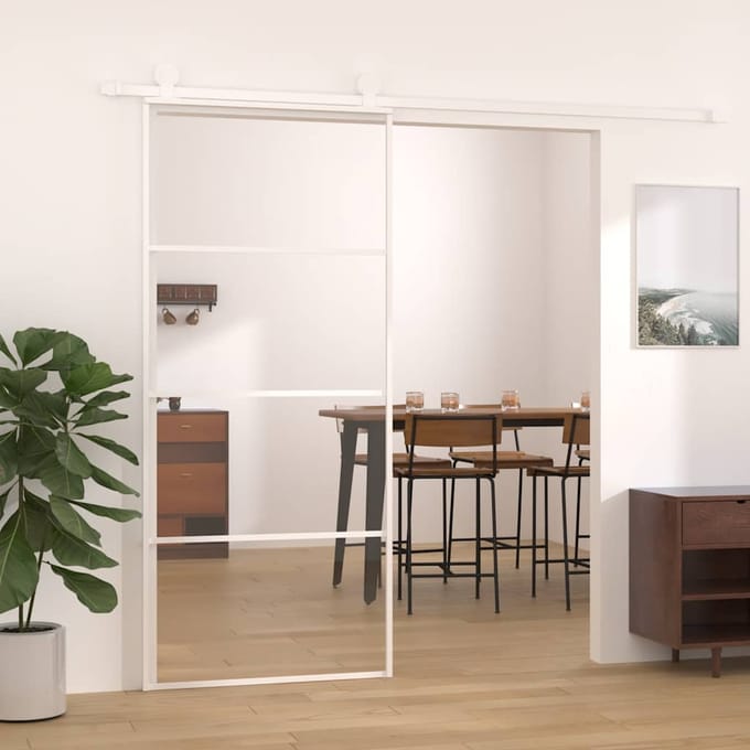 vidaXL - Schuifdeur - 90x205 - cm - ESG-glas - en - aluminium - wit