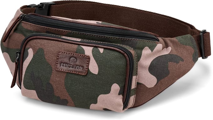 Camouflage heuptas van canvas en buffelleer met bladpatroon