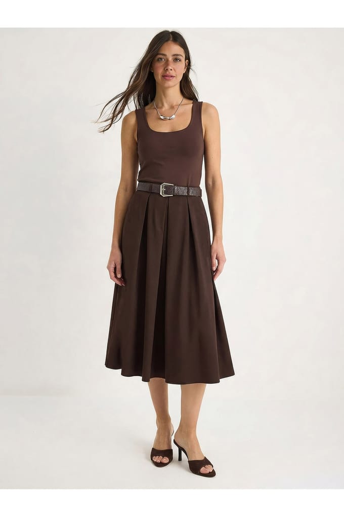 Hoge Taille Midi Rok met Ceintuurs