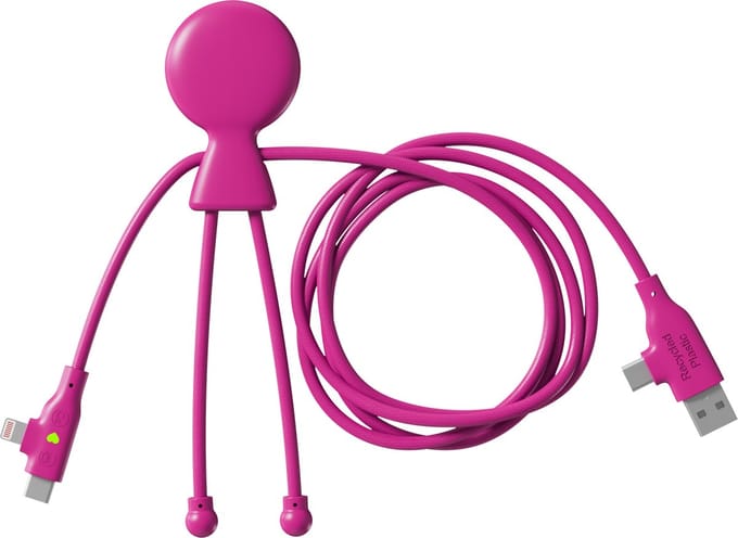 Xoopar Mr Bio LONG 60W GRS Fast Charge – 3-in-1 Laadkabel USB & USB-C naar USB-C/Lightning – Snelladen – Roze