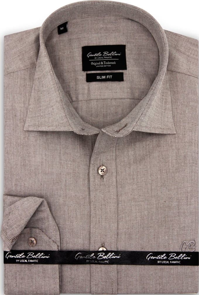 Heren Overhemd - Slim Fit - Plain Oxford Shirts - Bruin/Grijs - Maat M