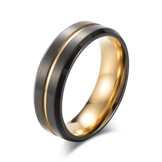 Titanium Staal Geborstelde Tweekleurige Ring Mat Zwart Herenring 12# beige