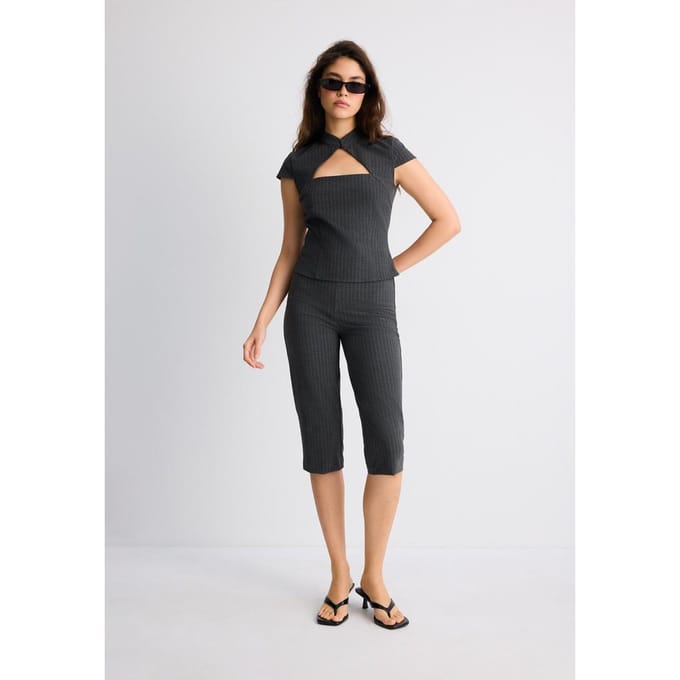 Stradivarius Gestreept overhemd met korte mouw en cut-out  Donkergrijs L