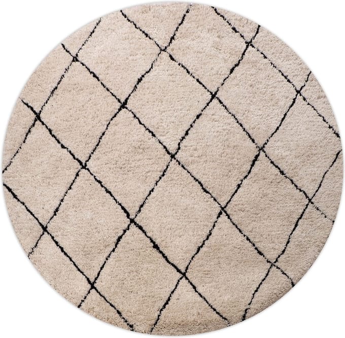 Vloerkleed Rond 200cm - Zwart/Wit Geruit - Kleed Berlin - Giga Living