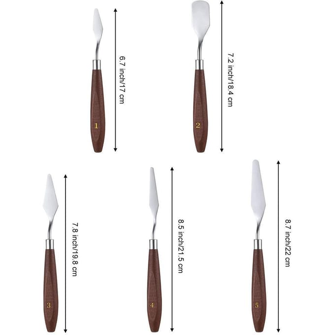 5 Stuks Kunstenaar Schilderspalet Olieverf Mengschraper Roestvrij Staal Hout Olieverf Spatel Set white