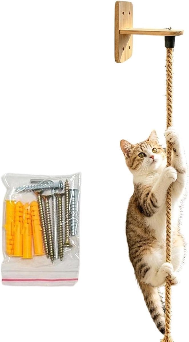 Katten Klimtouw - Kattenplanken Muur - Spelen en Rusten - Met Springplank - 2 Meter - Natuurlijk