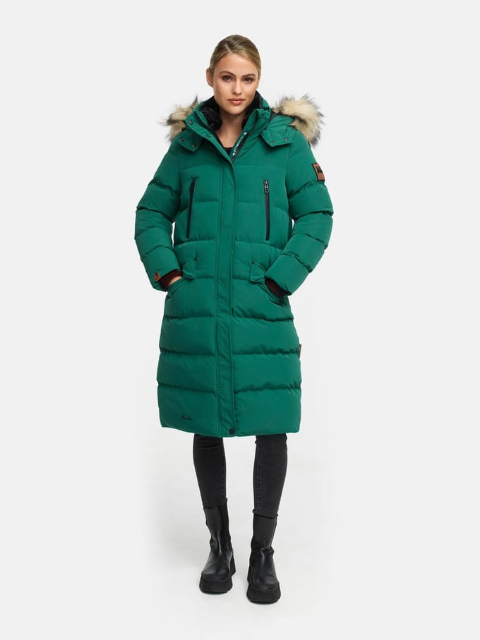 Marikoo dames winterjas – Schneesternchen, lang met capuchon & imitatiebontkraag