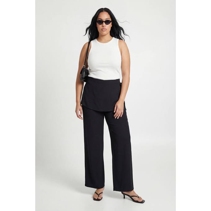 boohoo Dames Plus Strikbroek Met Wikkelrok | Black | Maat: 16