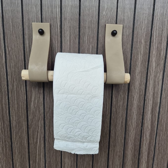 Leren toiletrol houder taupe 4cm breed en 30cm lang