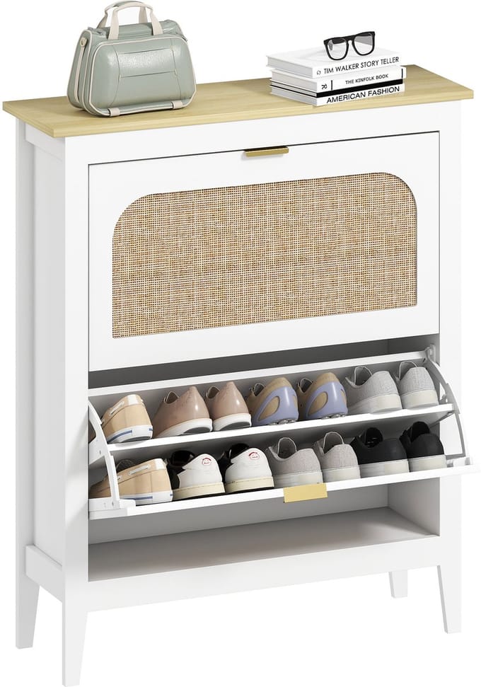HOMCOM neerklapbare schoenenkast - Spaanplaat - 80x24x95,5cm - Wit
