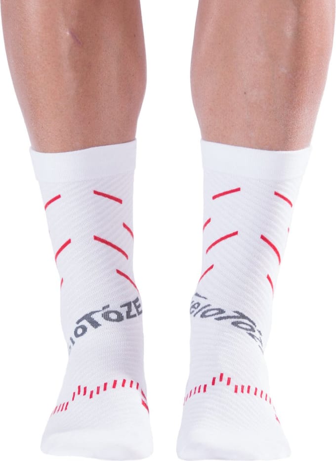 veloToze Cycling Sock - Active Compression White/Red -  Small/Medium - Sokken