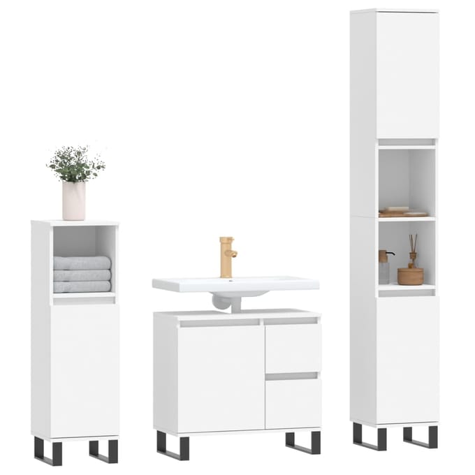 vidaXL - 3-delige - Badkamermeubelset - bewerkt - hout - wit
