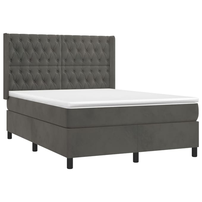 vidaXL - Boxspring - met - matras - fluweel - donkergrijs - 140x190 - cm