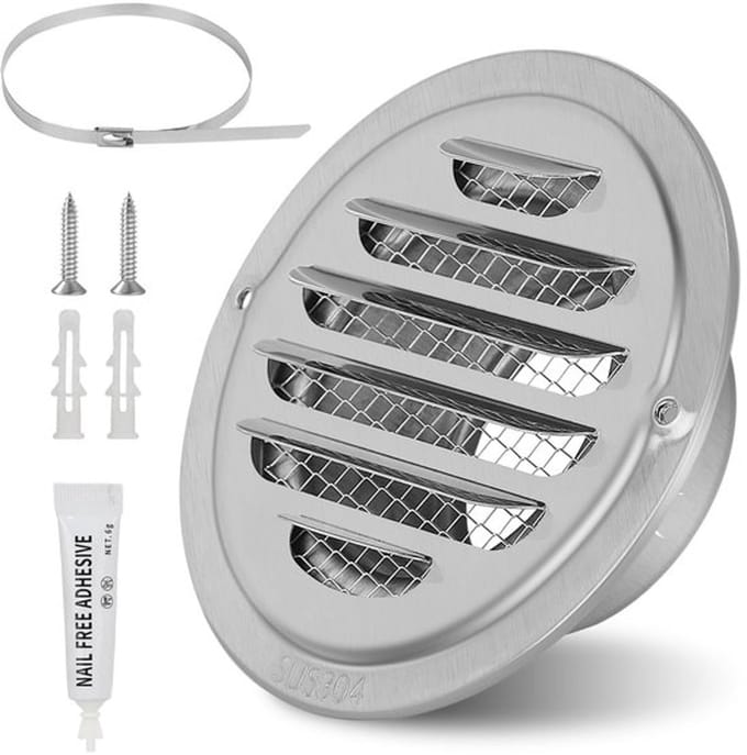 Allecto - Ventilatierooster - Roestvrij staal - Weerbestendig - 80 mm