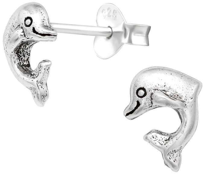 Joy|S - Zilveren dolfijn oorbellen - 7 x 6 mm - geoxideerd - kinderoorbellen