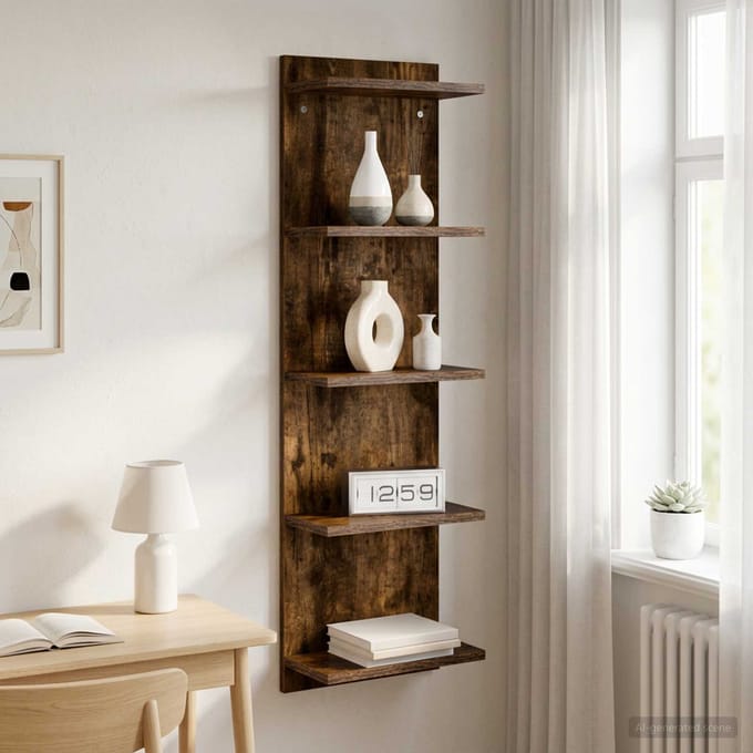 vidaXL - Wandplank - Gerookt - eiken - 30 - x - 15 - x - 100 - cm - Bewerkt - hout