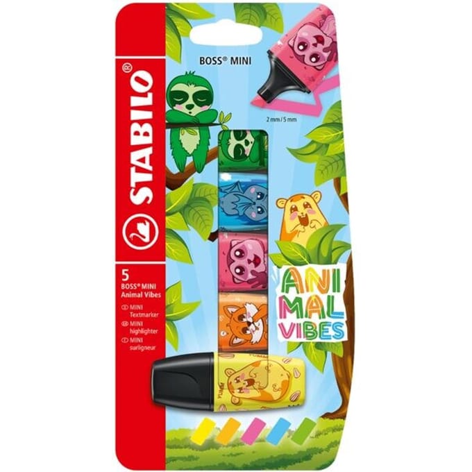 STABILO BOSS MINI - Markeerstift - Animal Vibes - Etui Met 5 Kleuren