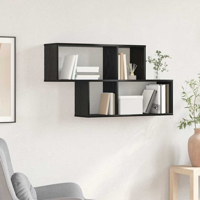 vidaXL Wandplank met plank Wandgemonteerd Zwart Bewerkt hout